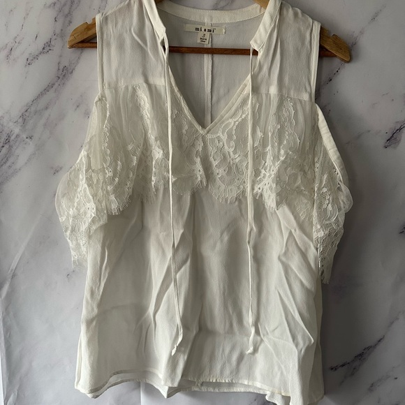 MIAMI - FLORAL LACE COLD SHOULDER BLOUSE TOP CREAM WHITE MEDIUM - NEW - Picture 9 of 11